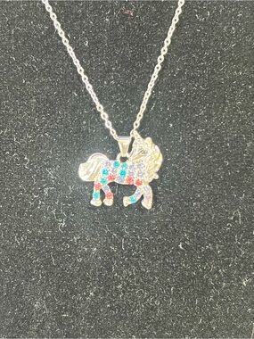 Silver Unicorn Pendant Necklace with Multicolor Crystals